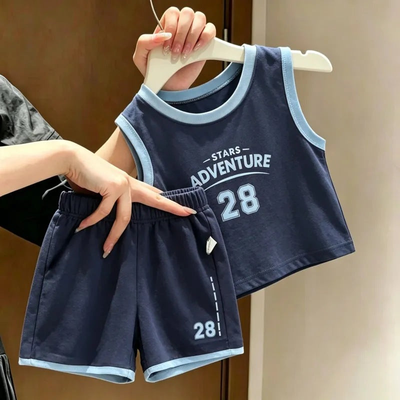 Boys Girls Cotton Letter Print Summer Two-Piece Vest Set
