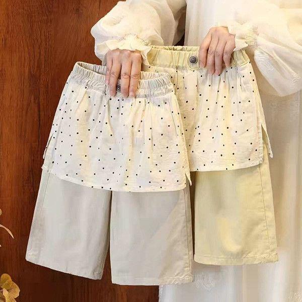 Girls Wide Leg Decorative Flap Cotton Pants Spring Autumn