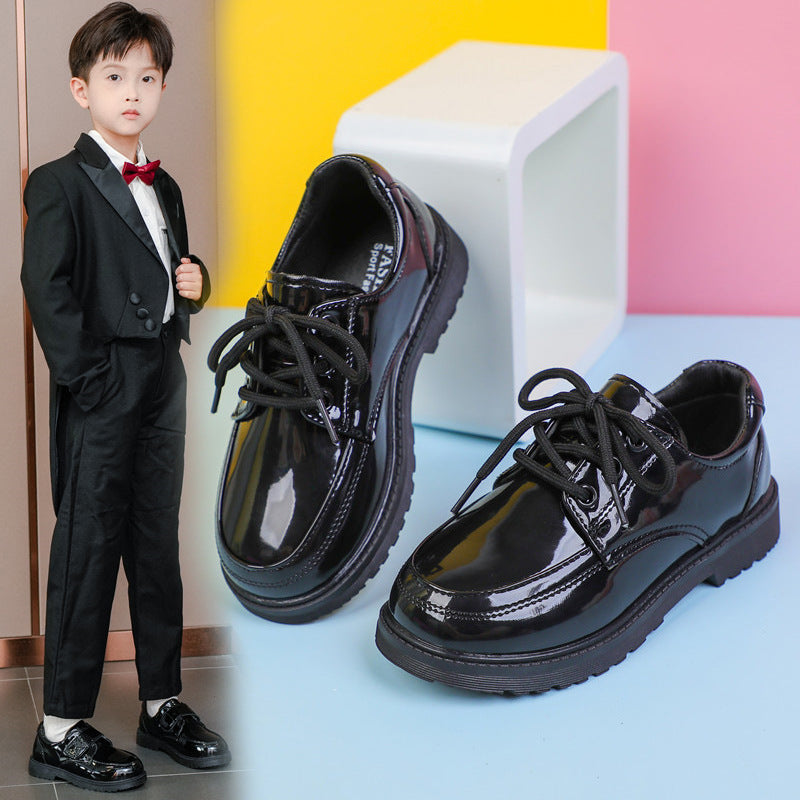 Boys Patent Leather Soft Sole School Performance Shoes British Style
