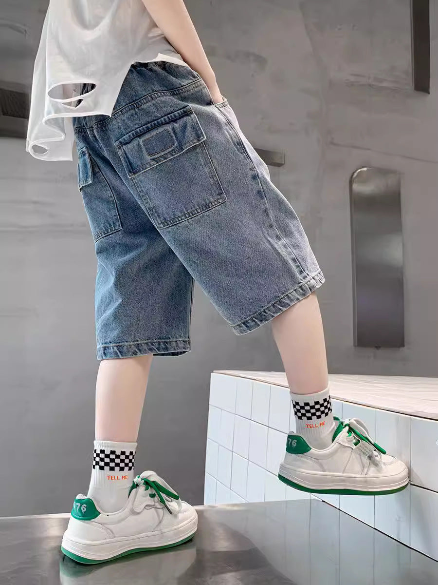 Boys’ Denim Shorts High Waist Casual Summer Cotton Shorts