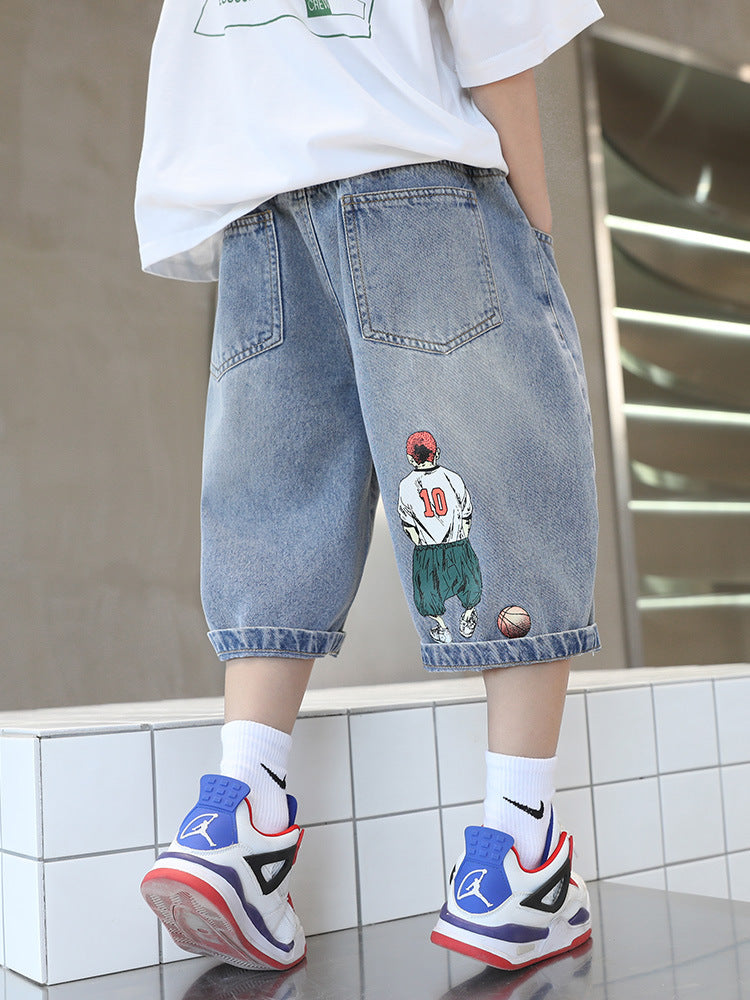 Boys’ Loose Fit Denim Shorts Casual Summer Cotton Capri Pants