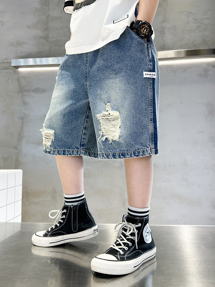 Boys’ Loose Fit Denim Shorts Lightweight Retro Summer Shorts