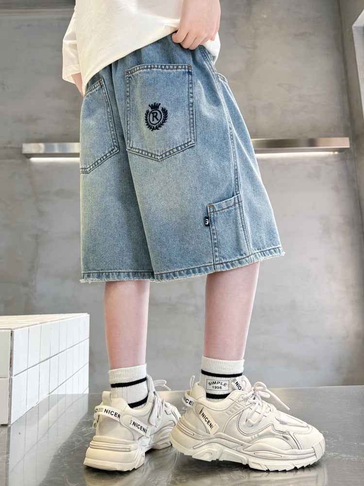 Boys’ Denim Knee Length Shorts Lightweight Summer Casual Wear