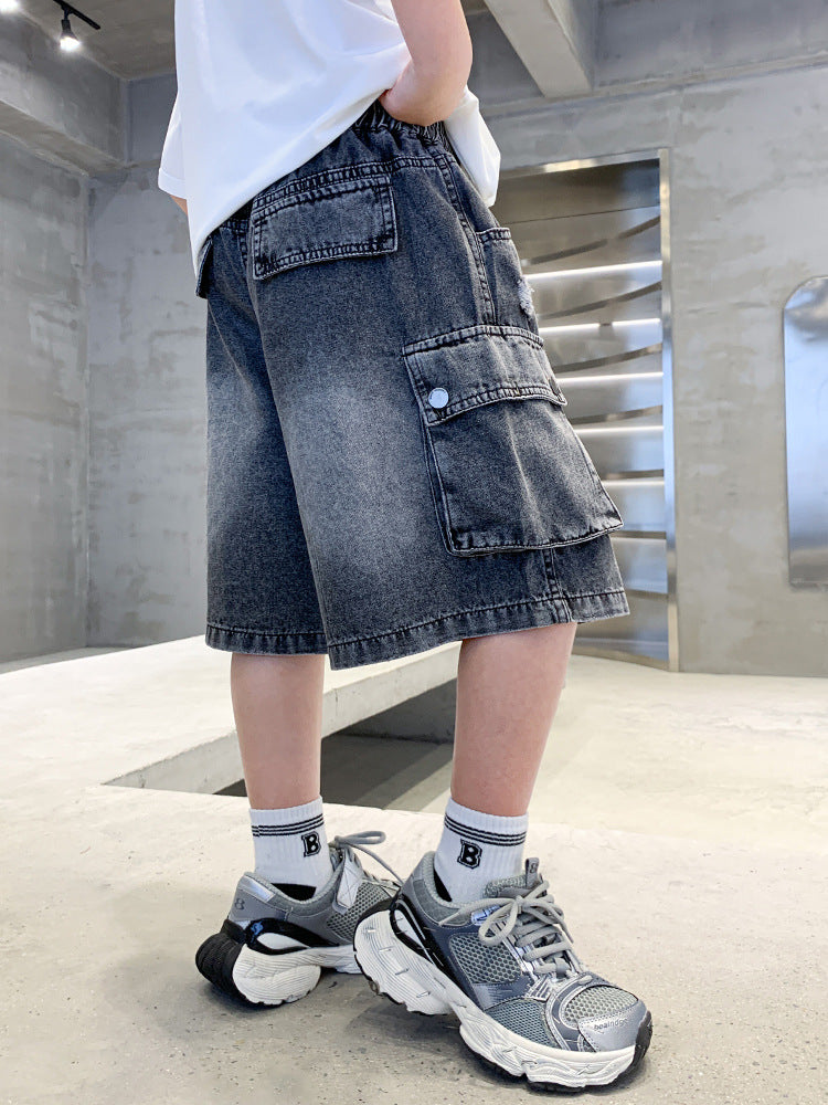 Boys’ Denim Shorts Korean Style Casual Summer Knee Pants