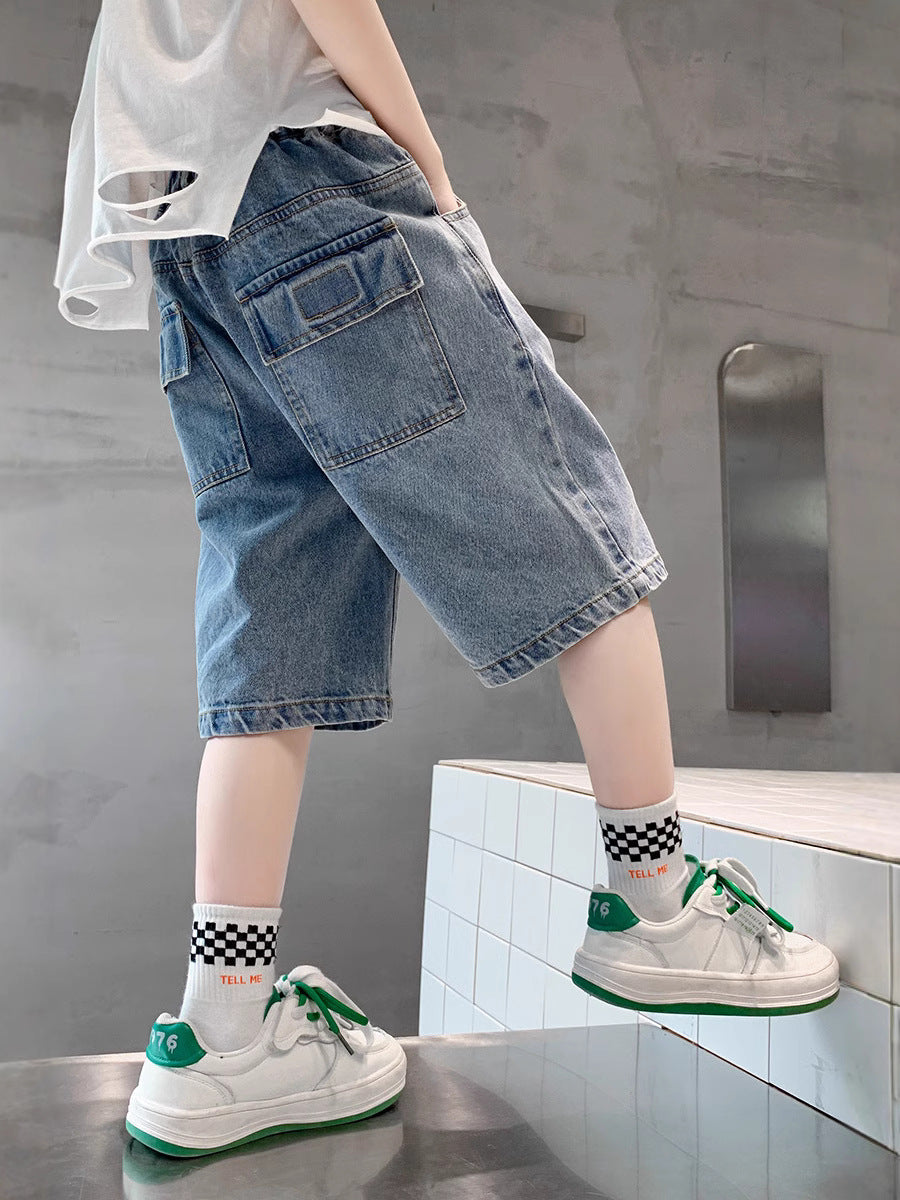 Boys’ Denim Shorts Lightweight Casual Summer Knee Length Pants