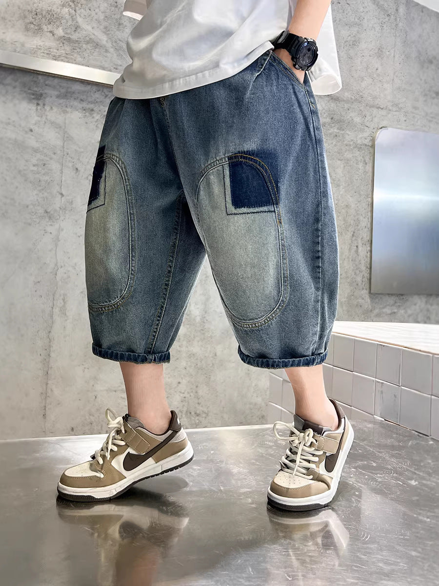 Boys’ Denim Capri Shorts Korean Style Casual Summer Pants