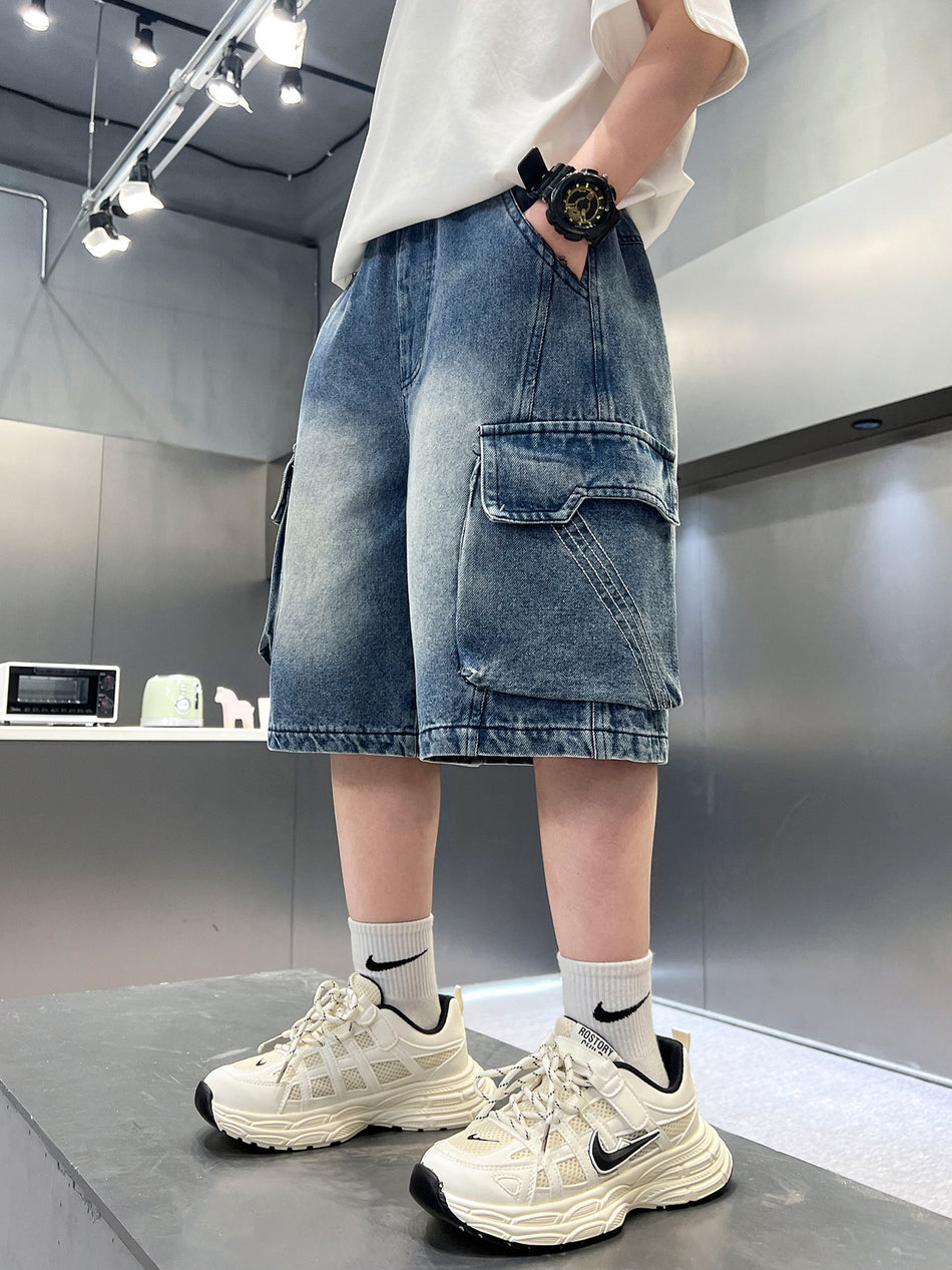 Boys’ Denim Overalls Shorts Loose Fit Summer Casual Pants