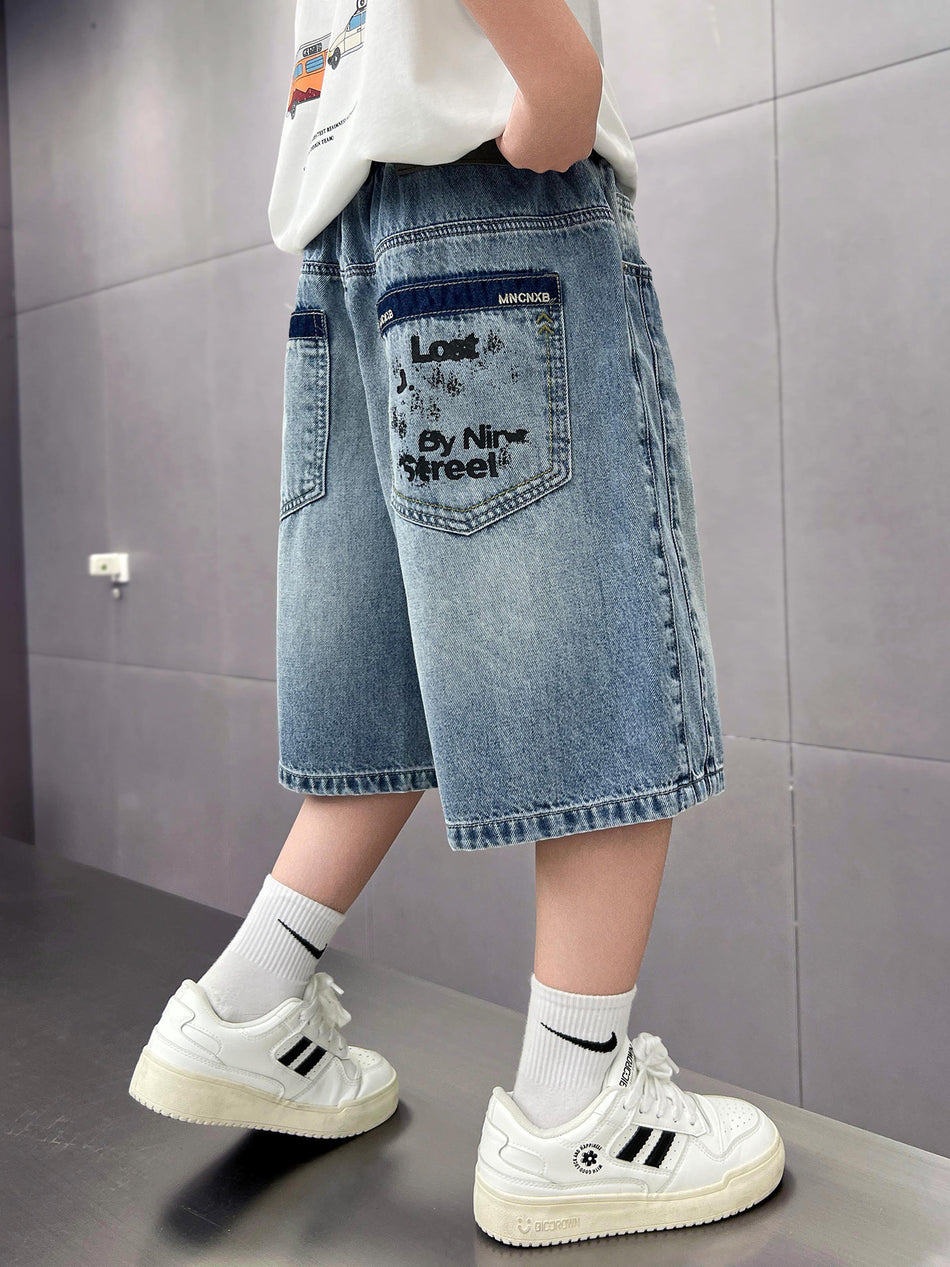 Boys’ Denim Five-Point Shorts Lightweight Summer Casual Pants