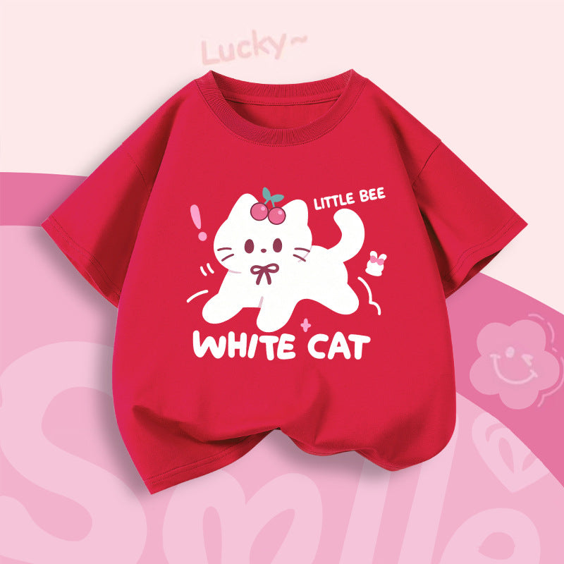 Girls’ Cotton Cartoon Print Short Sleeve T-Shirt Summer Top