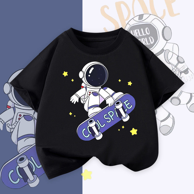 Boys’ Cotton Astronaut Print Short Sleeve T-Shirt Summer