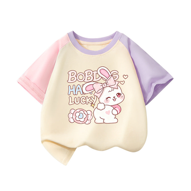 Girls’ Cotton Cartoon Animal Print Short Sleeve T-Shirt Summer