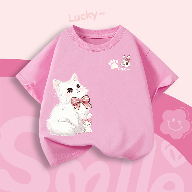 Girls’ Cotton Breathable Short Sleeve T-Shirt Summer Kids Top