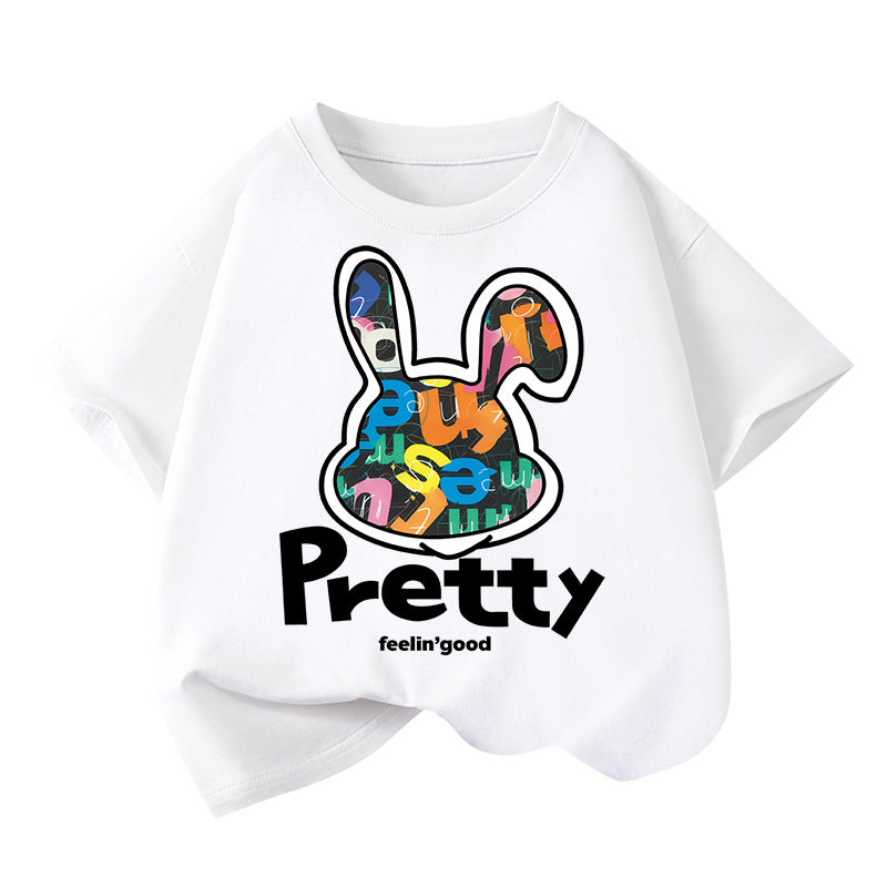 Girls’ Cotton Cartoon Rabbit Short Sleeve T-Shirt Summer Top