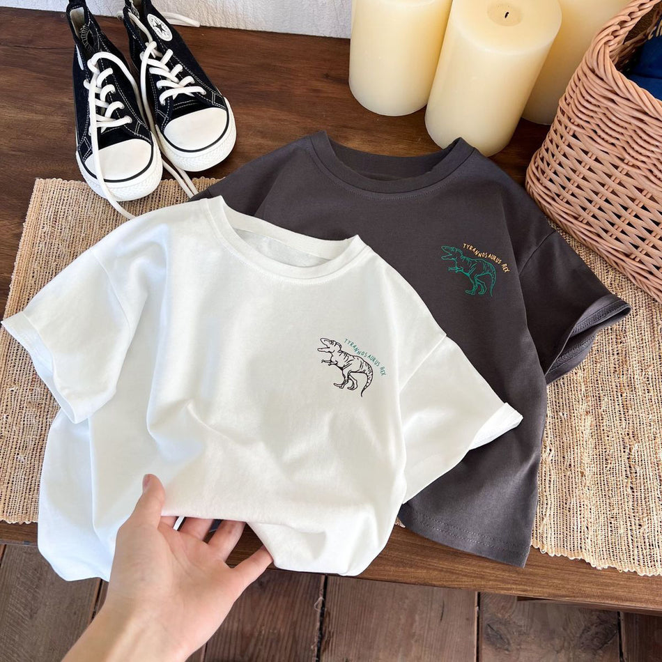 Pure Cotton Dinosaur Print Short Sleeve Kids T-Shirt Casual Top