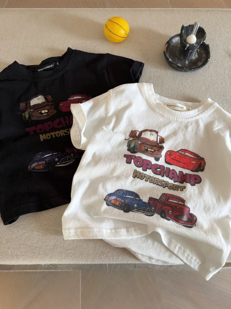 Pure Cotton Retro Car Print Short Sleeve Kids T-Shirt