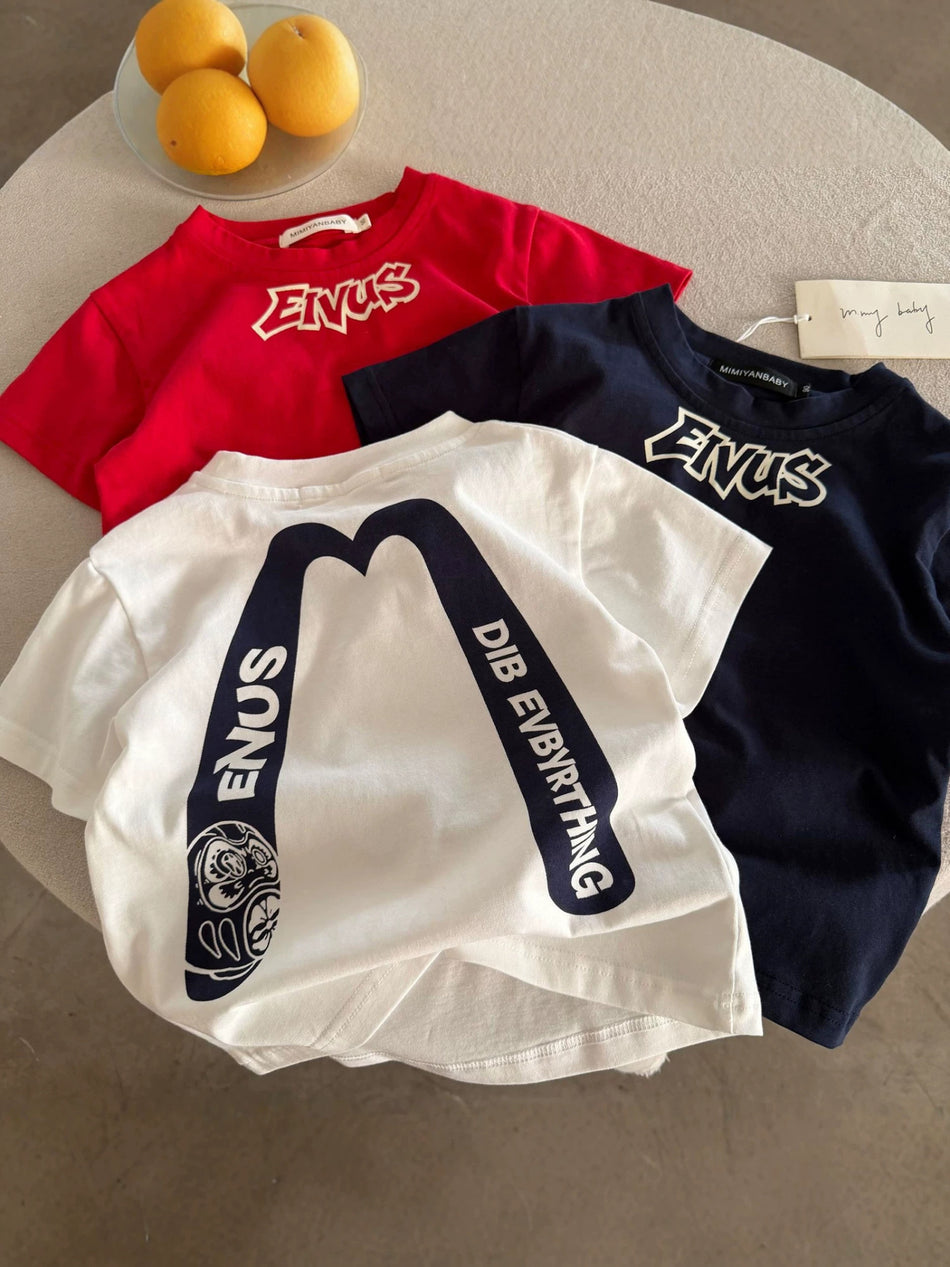 Pure Cotton Letter Print Short Sleeve Kids T-Shirt Casual Top