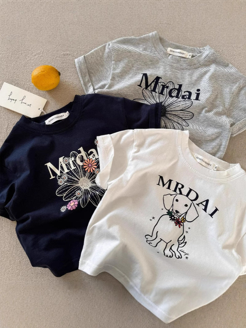 Pure Cotton Cartoon Print Short Sleeve Kids T-Shirt Casual Top