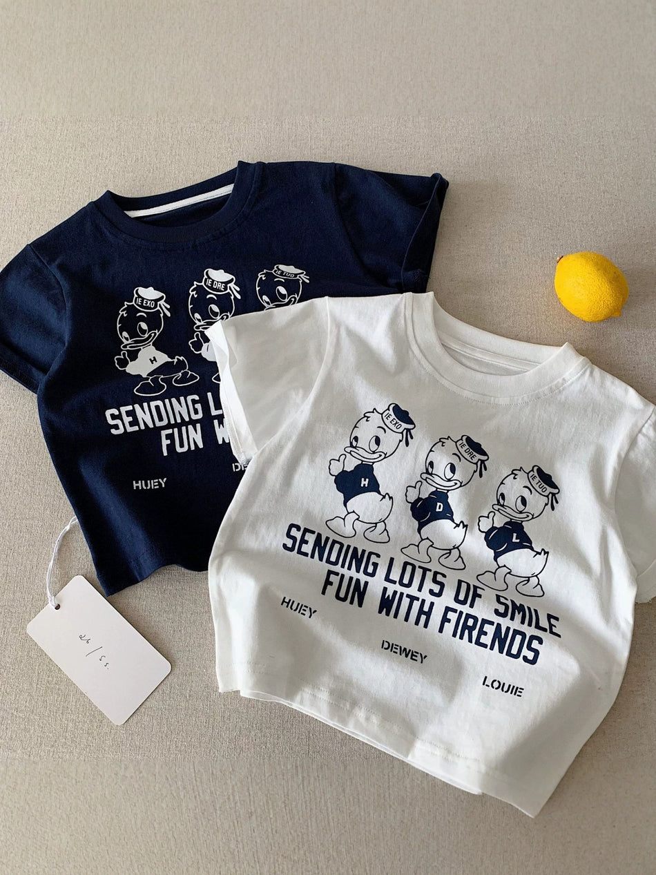 Pure Cotton Cartoon Short Sleeve Kids T-Shirt Casual Summer Top