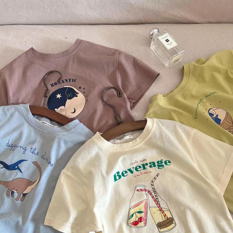 Pure Cotton Cartoon Animal Print Short Sleeve Kids T-Shirt