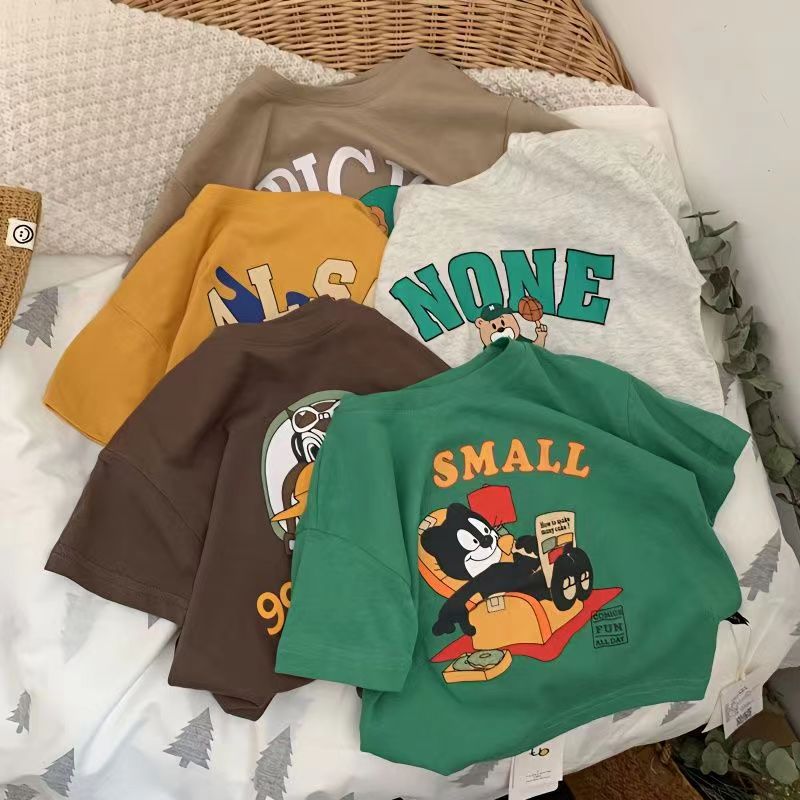 Pure Cotton Cartoon Print Short Sleeve Kids T-Shirt Casual Top