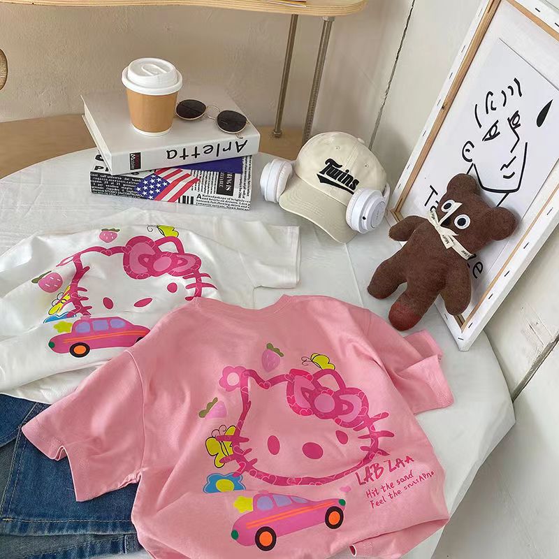 Pure Cotton Cartoon Print Short Sleeve Girls T-Shirt Casual Top