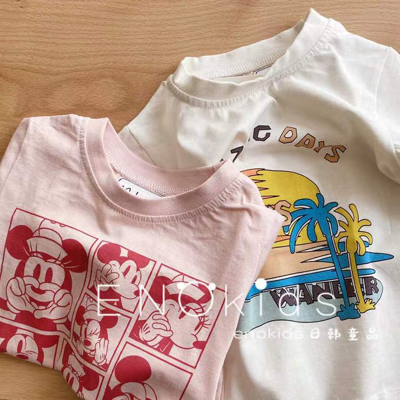 Pure Cotton Cartoon Print Short Sleeve Kids T-Shirt Casual Top