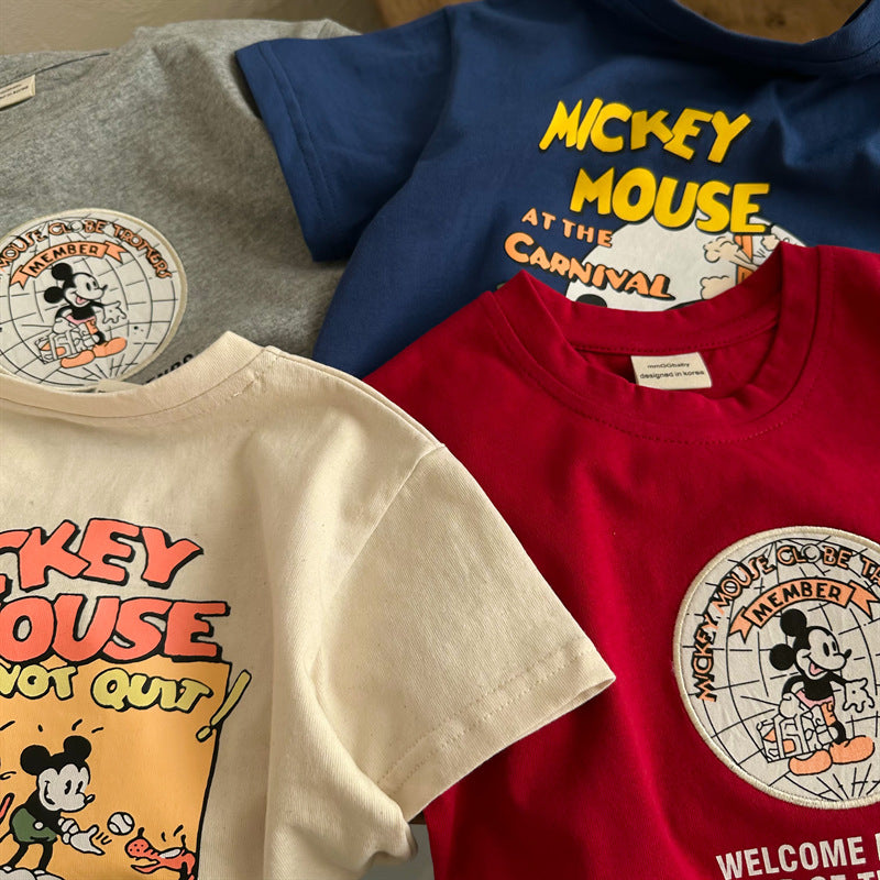 Pure Cotton Cartoon Print Short Sleeve Kids T-Shirt Casual Top