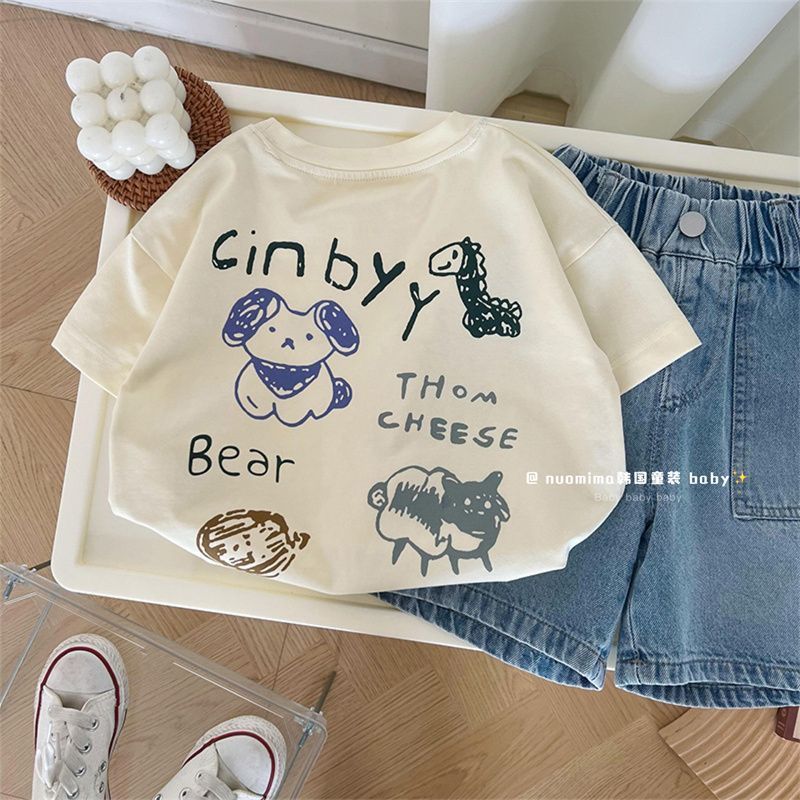 Pure Cotton Cartoon Graffiti Short Sleeve Kids T-Shirt Casual Top