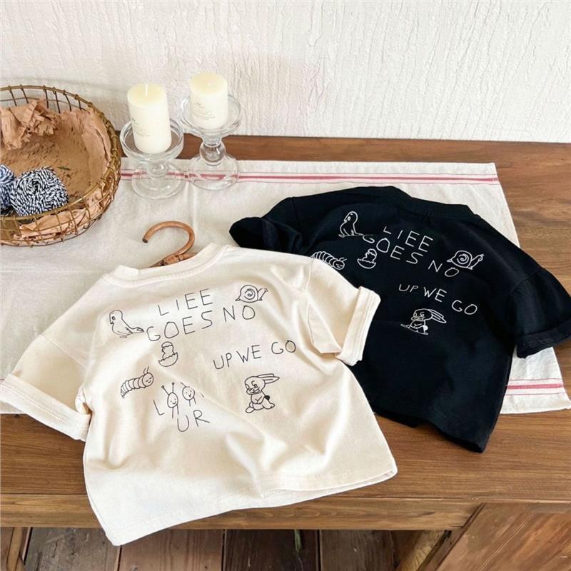 Pure Cotton Letter Print Short Sleeve Kids T-Shirt Casual Top