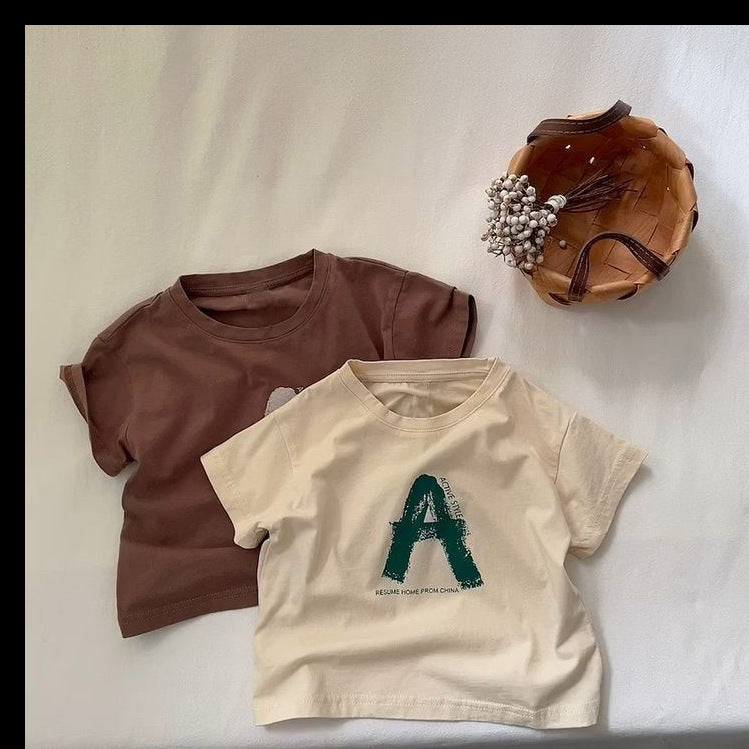 Pure Cotton Letter Print Short Sleeve Kids T-Shirt Casual Top