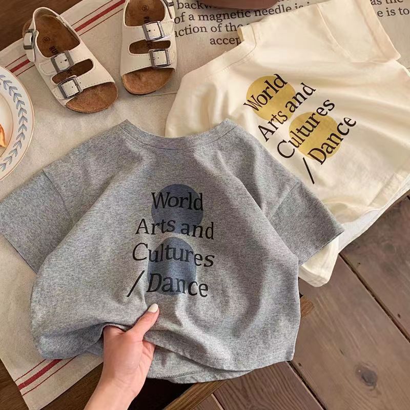 Pure Cotton Letter Print Short Sleeve Kids T-Shirt Casual Top