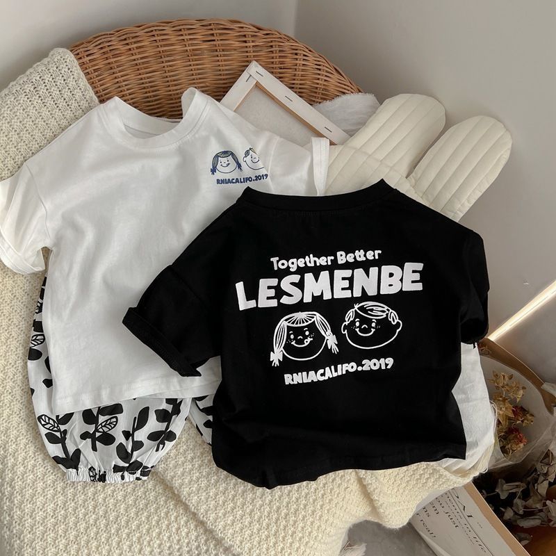 Pure Cotton Letter Print Short Sleeve Kids T-Shirt Casual Top