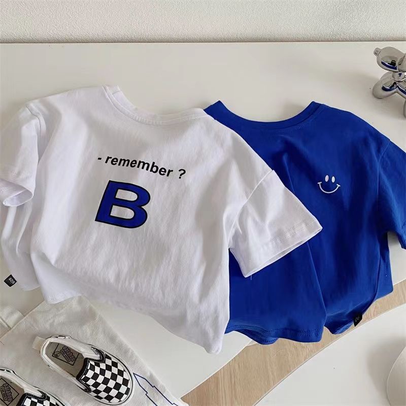 Pure Cotton Letter Print Short Sleeve Kids T-Shirt Casual Top