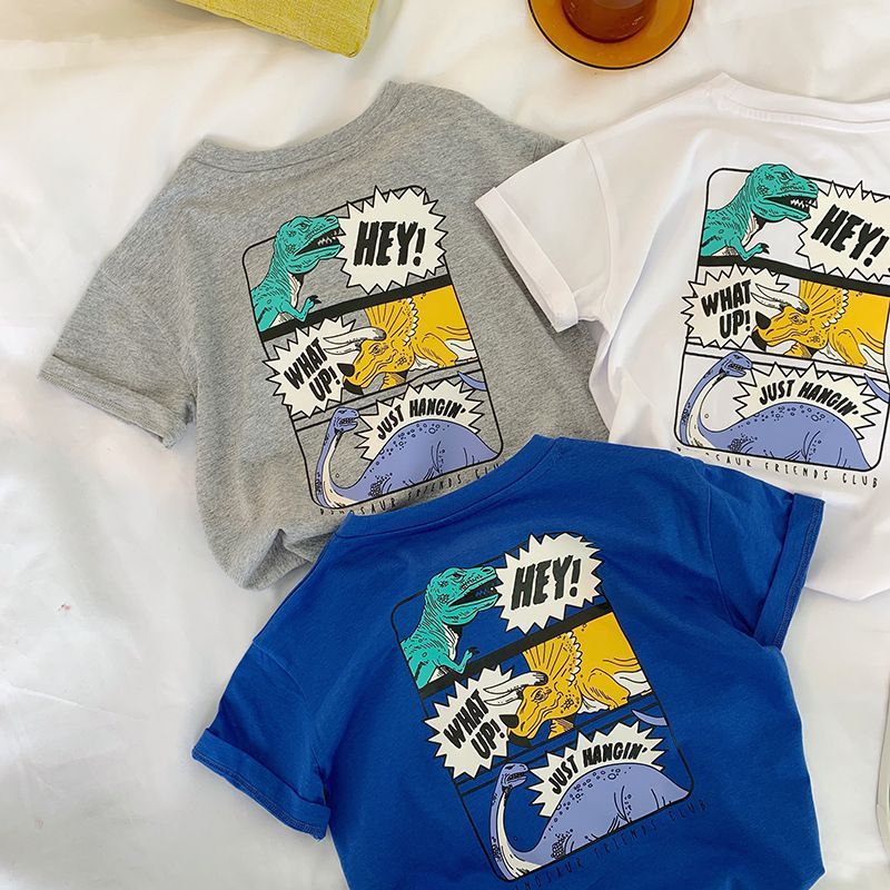 Pure Cotton Dinosaur Print Short Sleeve Kids T-Shirt Casual Top