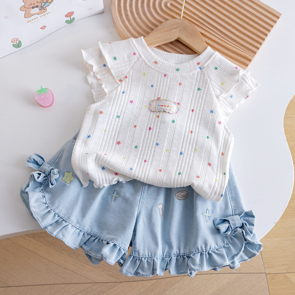 Baby Girl Cotton Flutter Sleeve Star Print Summer Set