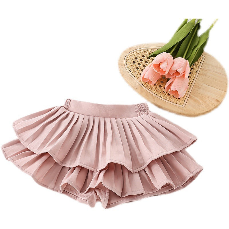 Girls Pleated Cake Skirt White Puffy Princess Summer Skirt