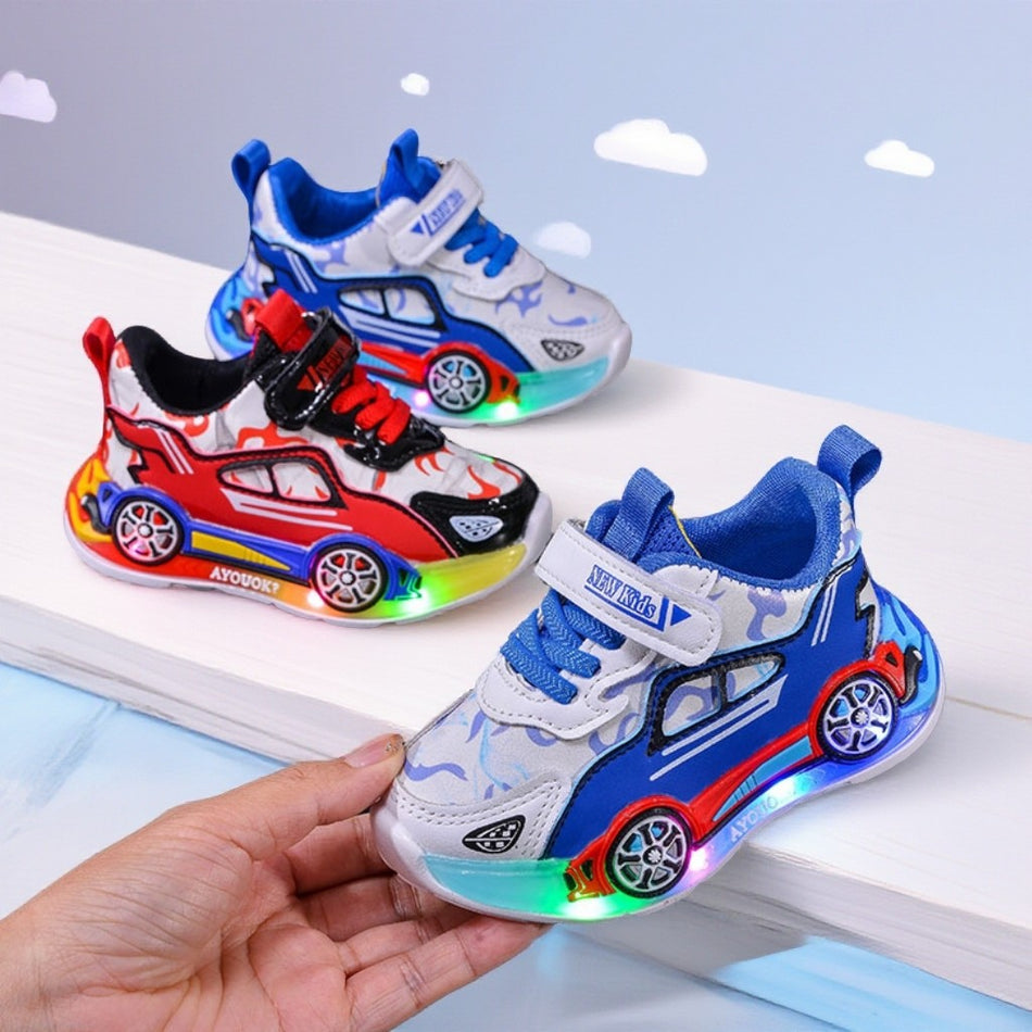 Kids Light Up Cartoon Car Sneakers Spring Autumn Casual Shoes