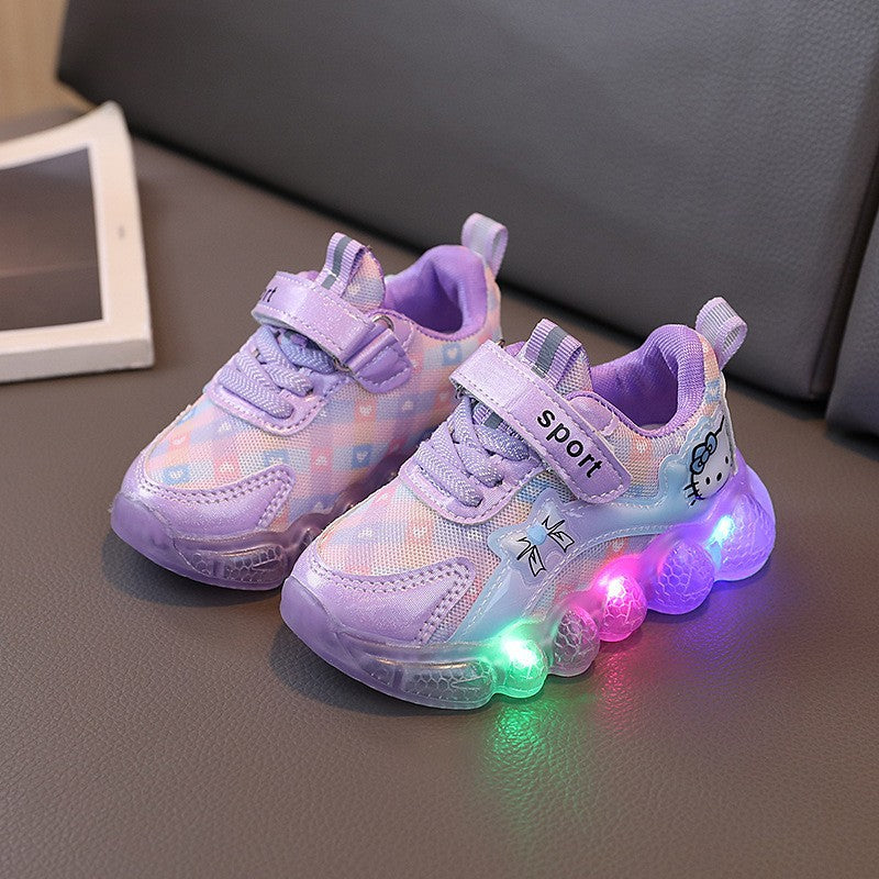 Girls Cartoon Cat Light-Up Mesh Sneakers Casual Shoes