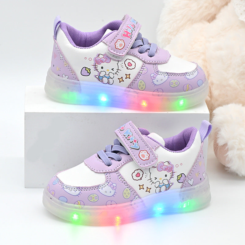 Toddler Cartoon Cat Soft Sole White Sneakers for Girls