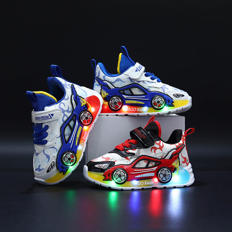 Kids LED Sports Car Leather Sneakers Casual Light-Up Shoes