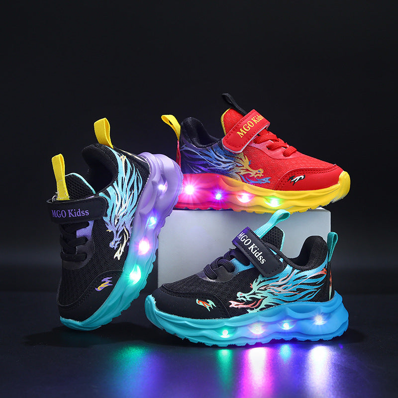 Kids Dragon LED Light-Up Leather Sports Casual Shoes