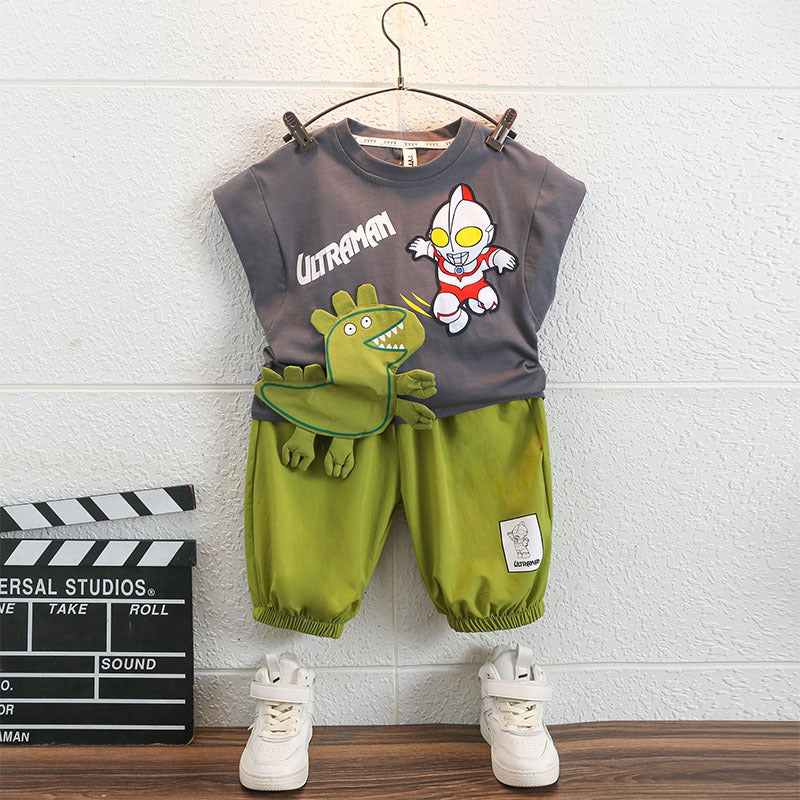 Boys Ultraman Cotton Sleeveless Shorts Set for Summer