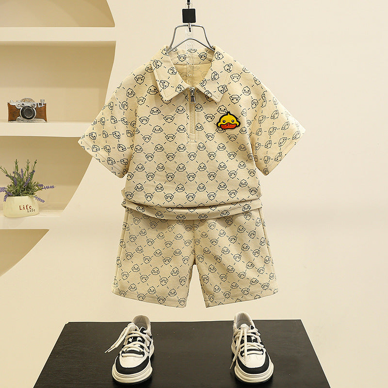Boys Cartoon Cotton Shorts Set Lightweight Summer Outfit