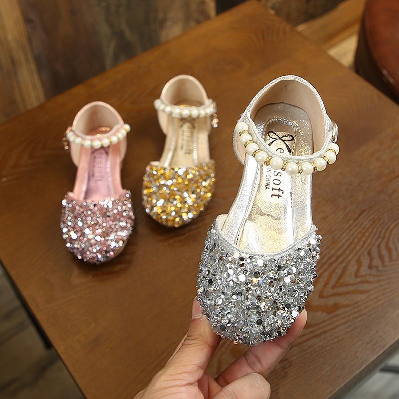 Girls Pearl Princess Dress Shoes Elegant Shiny Party Heels