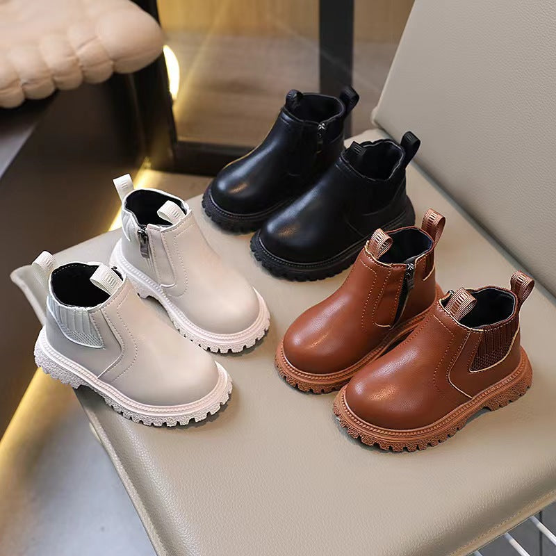 Kids Plaid Leather Ankle Boots Casual Sports Shoes