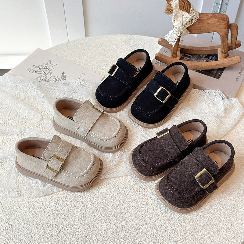 Kids British Style Loafers Soft Sole Princess Leather Shoes