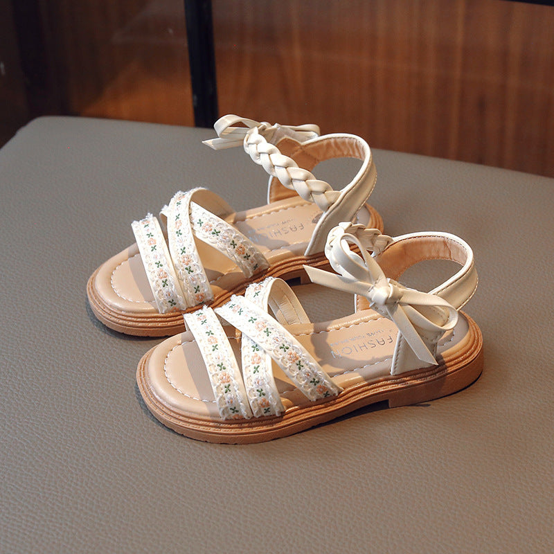 Kids Korean Style Bow Sandals Soft Flat Sole Summer Shoes