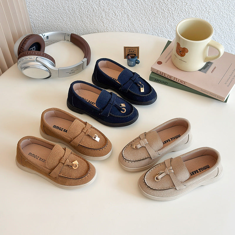 Kids Bean Style Leather Casual Shoes Versatile Summer Footwear