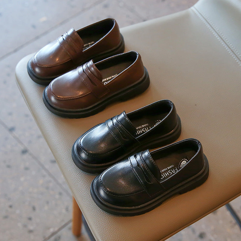 Kids British Style Solid Color Leather Dress Shoes for Girls