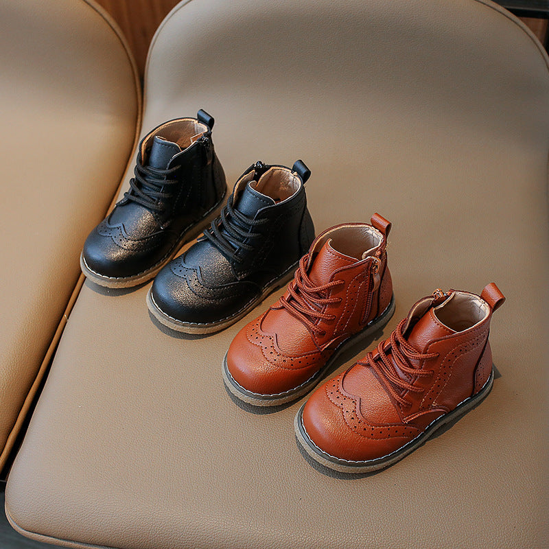 Kids Korean Style Mid-Top Boots Soft Sole Casual Sneakers
